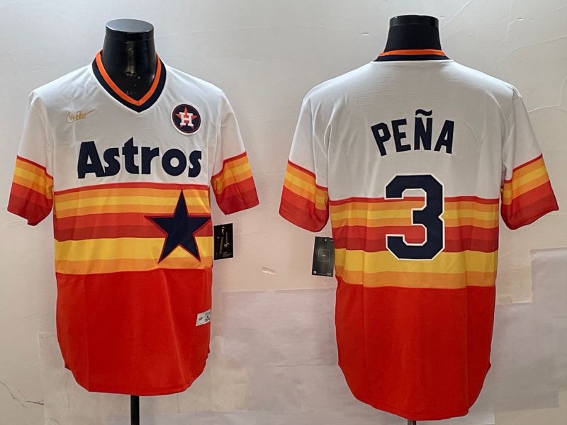 Men Houston Astros #3 Pena White orange Throwback Nike 2025 MLB Jersey style 1